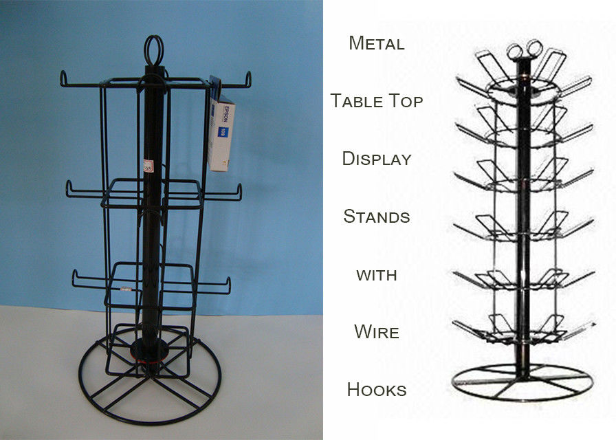 Rotating Spinner Metal Table Top Display Stands With 12 Hooks 3 Tiers Square Shape